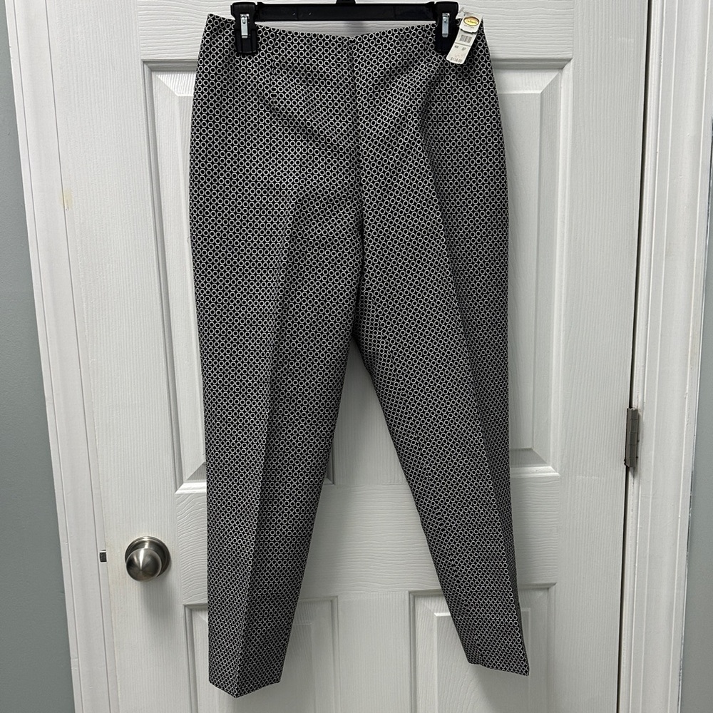 Talbots Petites Women Dress Pants Black and White Geometric Pattern Lined